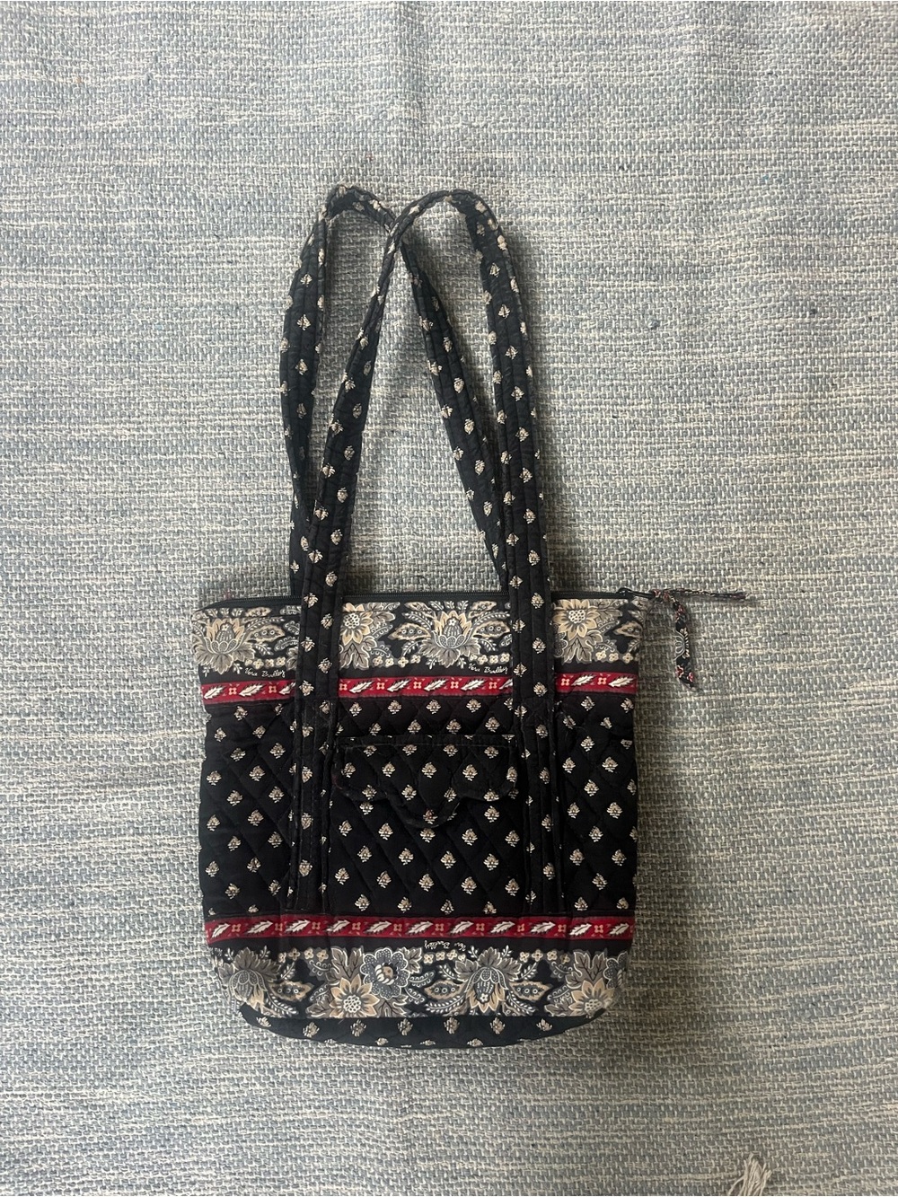 VTG Vera Bradley Petite Villager Bag Black Retired 2002 Pattern Quilted Bag